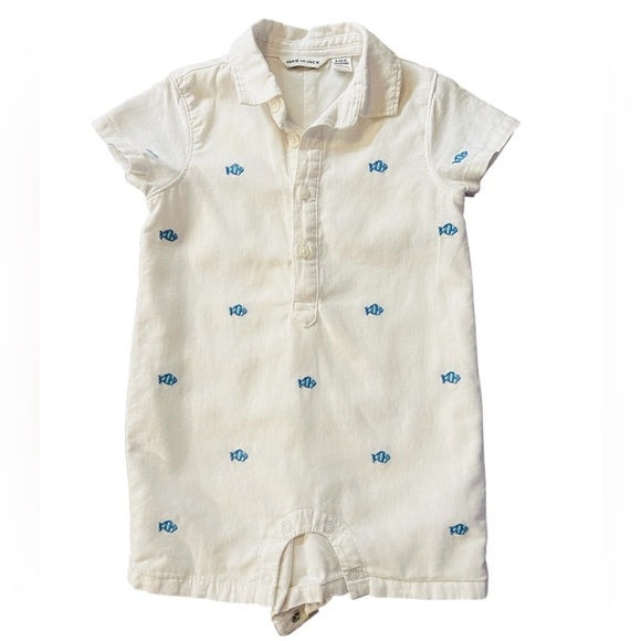 Janie and Jack White Romper With Blue Embroidered Fish Size 6-12 Months - Picture 1 of 7